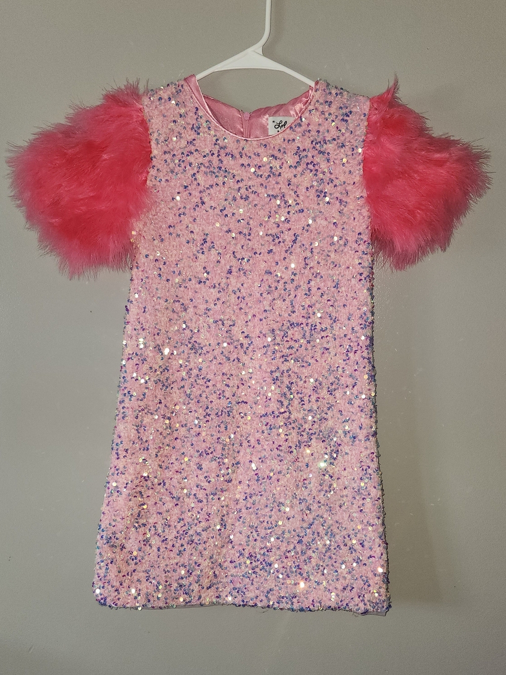 Pink Sequin Dress with Feathwe Sleeves - Lola And The Boys